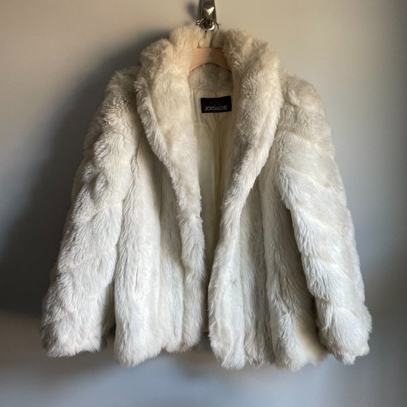Vintage Jackets & Blazers - Vintage Jordache Creamy Ivory Faux Fur Winter Coat Size Medium